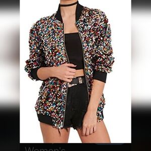 New Multicolor Sequin Bomber Jacket